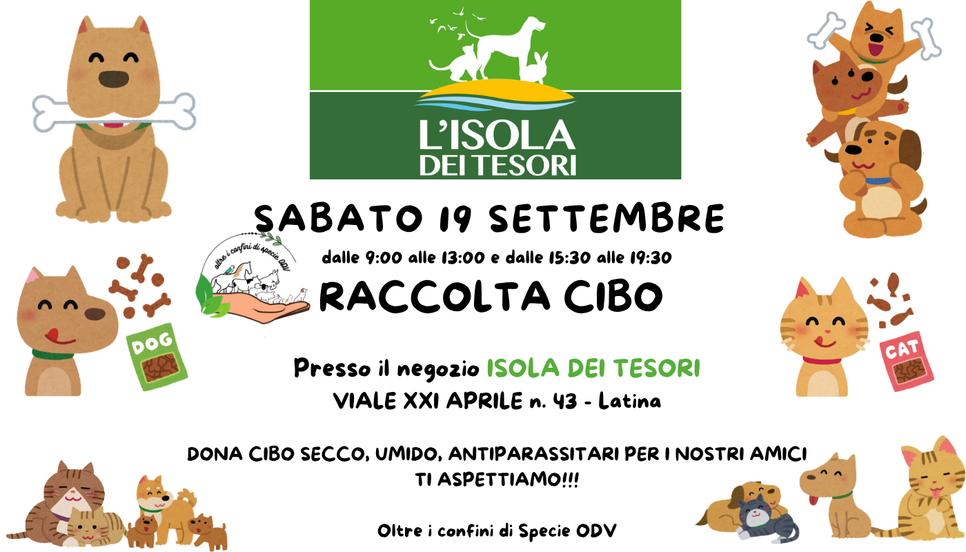 SABATO 19 settembre 2026 – Raccolta cibo presso il negozio ISOLA  DEI TESORI –  LATINA